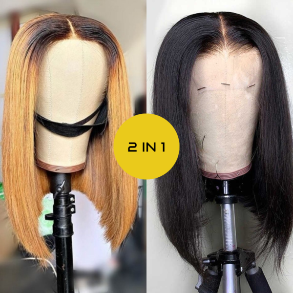 Brazilian Blunt Bob Wigs – 2 in 1 Combo – Black & Ombre Blonde 10 inches