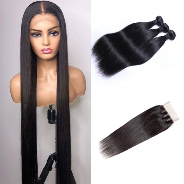 Brazilian Straight Weave - 3 bundles with 4*4 closure